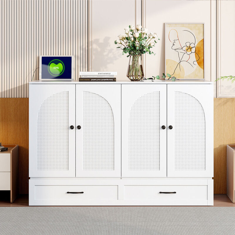 Whisen Modern Design Full Size Murphy Bed, Folded into a Cabinet with Large Drawers