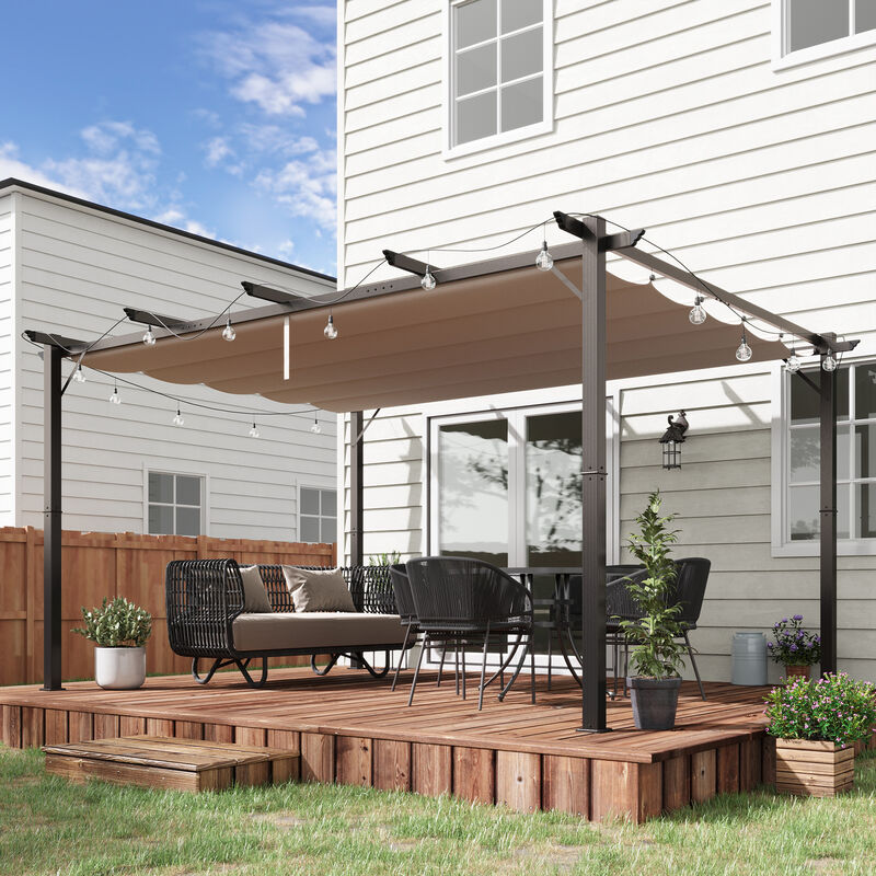 Outsunny 10' x 13' Aluminum Patio Pergola with Retractable Pergola Canopy, Backyard Shade Shelter for Porch, Outdoor Party, Garden, Grill Gazebo, Brown