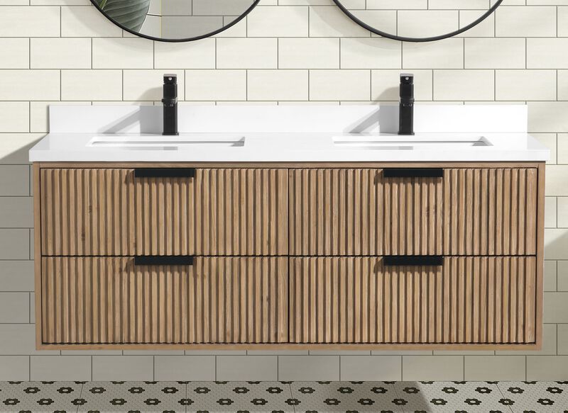 Diego 55" Floating Bathroom Vanity Weathered Fir image number 6