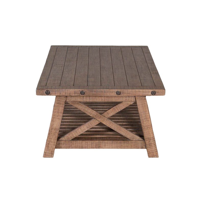 Anva Coffee Table, Light Brown Mahogany, Shelf, Rectangular 52 Inch