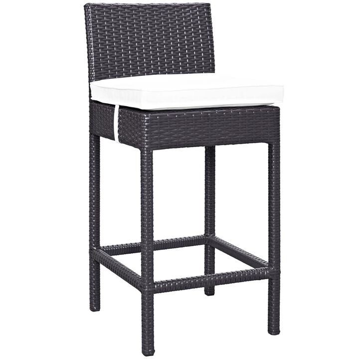 Modway Convene Wicker Rattan Outdoor Patio Bar Stool with Cushion in Espresso White