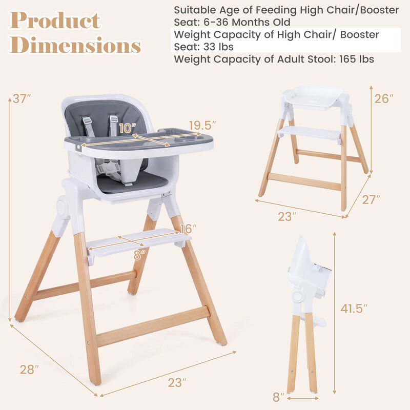 4-in-1 Baby High Chair with Removable Adjustable Feeding Tray image number 2