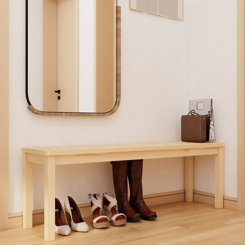 52.1" Outdoor Solid Wood Knot-Free Pine Backless Dining Bench with Slatted Seat – Modern Bench, Perfect for Patio, Backyard, Entryway, Hallway, Living Room, Bedroom, Front Door