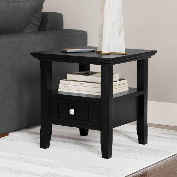 Acadian 19 inch Wide Solid Wood Transitional End Table with Drawer in Black