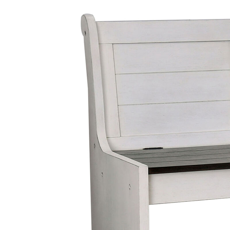 Wooden Counter Height Bench with Lift Top Seat, White and Black-Benzara