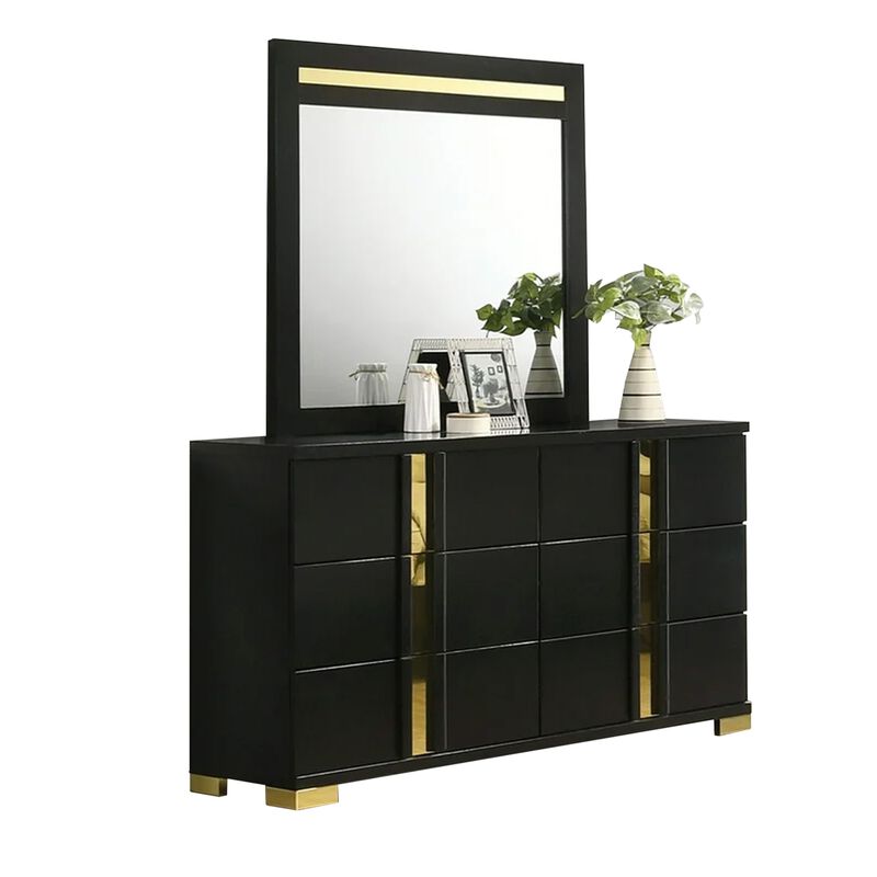 Yoki 5pc Queen Bedroom Set w Underbed LED, Black and Gold, Tall Dresser image number 3