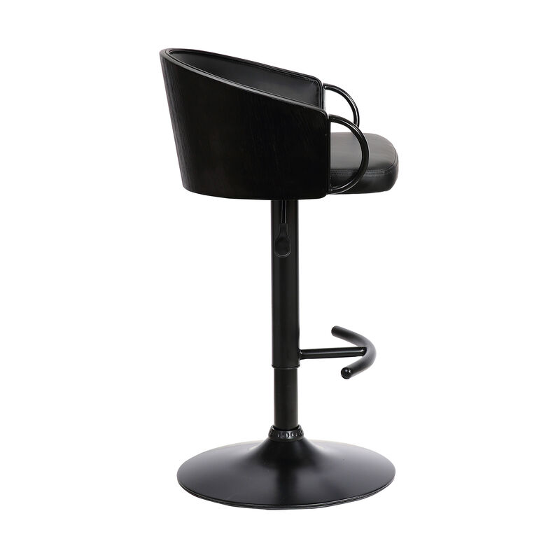 HomeRoots Black Faux Leather And Fabric And Iron Low Back Adjustable Height Swivel Bar Chair image number 3