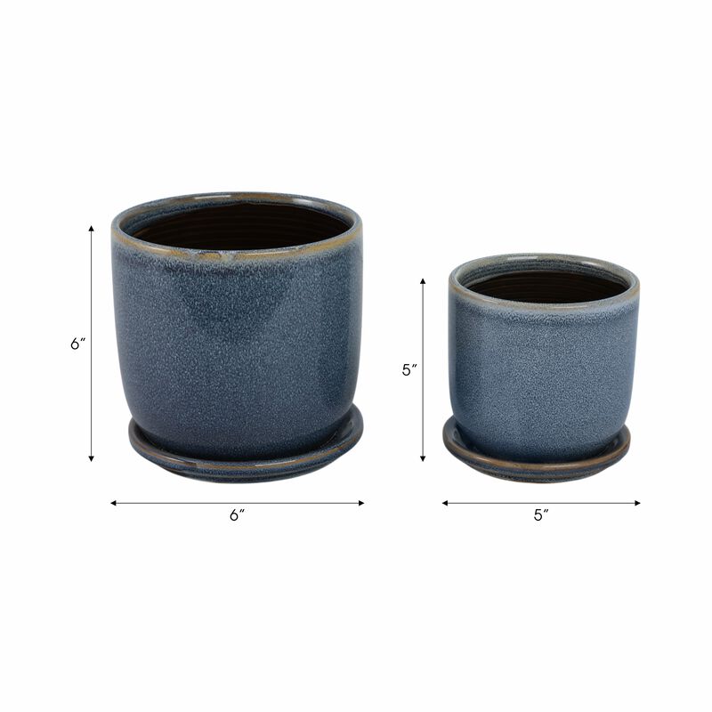 Blue Ceramic Saucer Planter Set