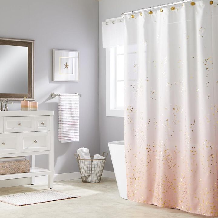 Saturday Knight Ltd Splatter Metallic Gold Accents Fabric Bath Shower Curtain - 70x72", Pink