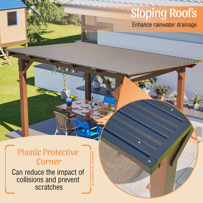 13x10 FT Wooden Gazebo with Metal Roof, Outdoor Shade Structure for Backyard Garden Patio image number 4