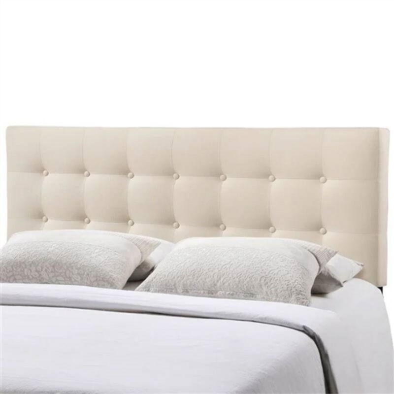 Button Tufted Upholstered Headboard in Fabric for Contemporary Bedroom Style