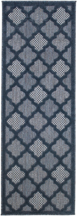 HomeRoots 6' Navy Blue And Ivory Geometric Indoor Outdoor Area Rug