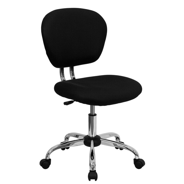 Beverly Mid-Back White Mesh Padded Swivel Task Office Chair with Chrome Base