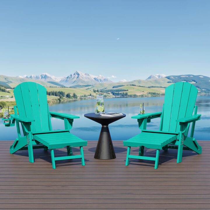 WestinTrends Folding Adjustable Adirondack Chair with Retractable Ottoman and Cup Holder (Set of 2)