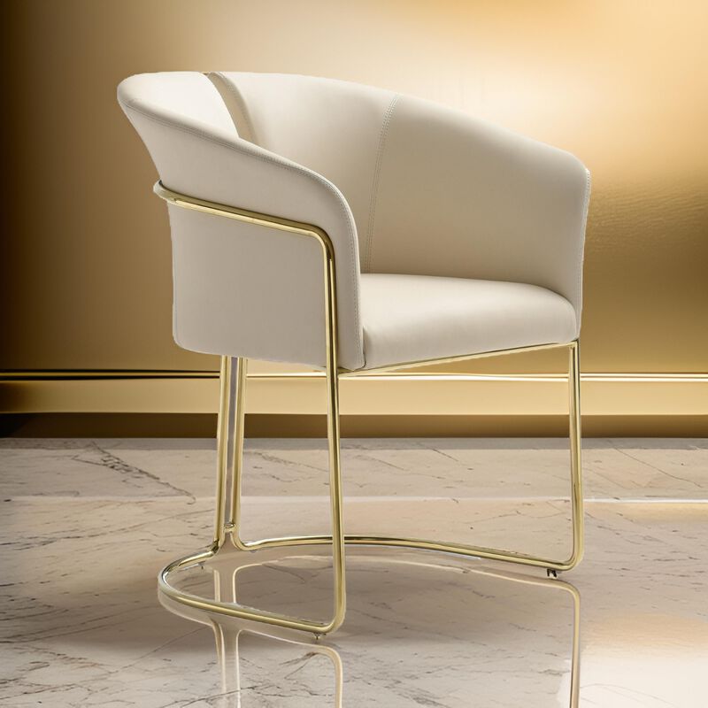 Cid Kan 23 Inch Dining Chair, Beige Vegan Leather, Stainless Steel, Wood - Benzara image number 1