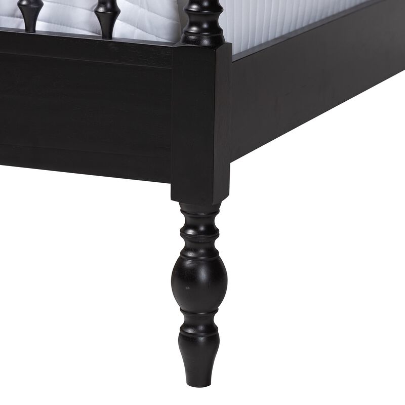 Baxton Studio Callison Spindle Canopy Bed - Turned Farmhouse Bed Frame with Spoked Headboard and Sculpted Legs, Black, King image number 4