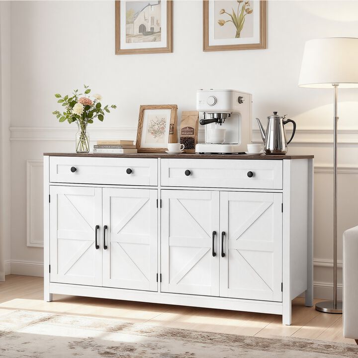 Coffee Bar Cabinet with Storage Drawers and Barn Doors for Kitchen