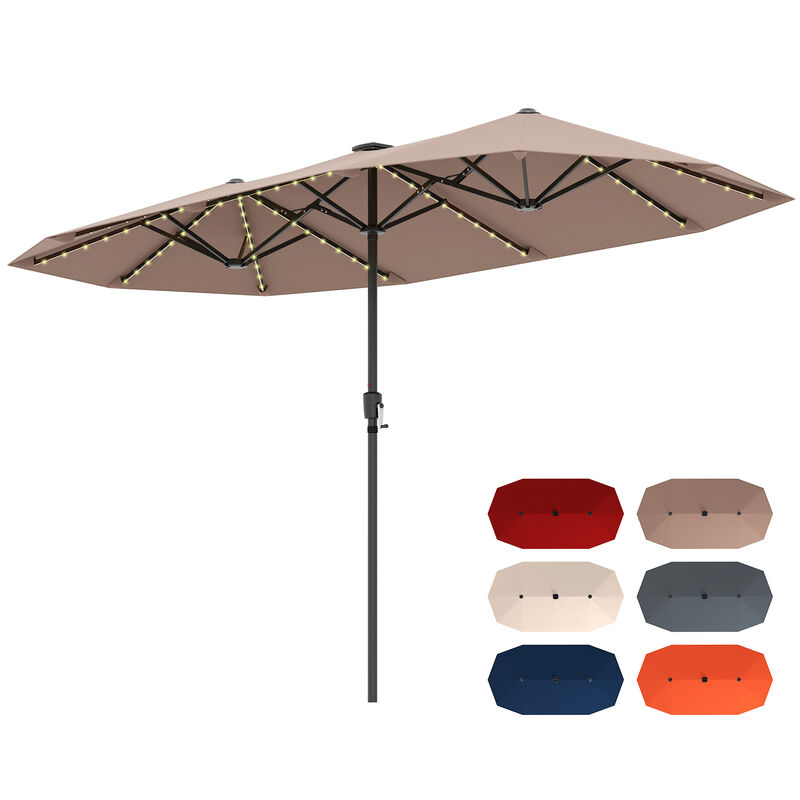 Large Patio Umbrella with LED Solar Lights and Crank Handle