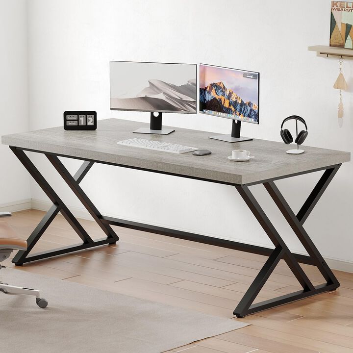 Top True Wood Computer Desk, Modern Writing Desk with Metal Legs for Home Office