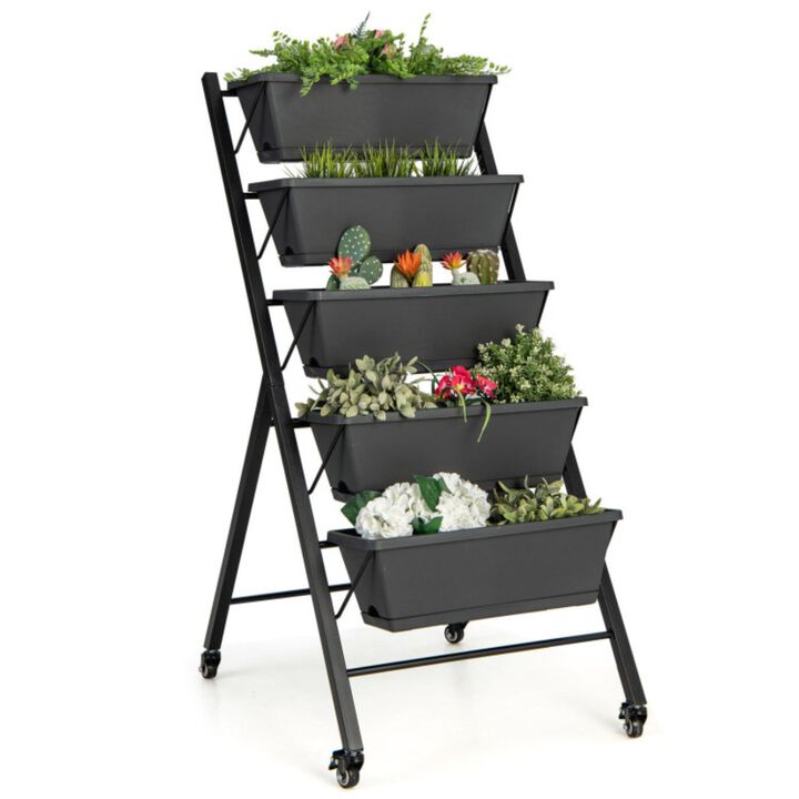 Hivvago 5-Tier Vertical Raised Garden Bed with Wheels and Container Boxes