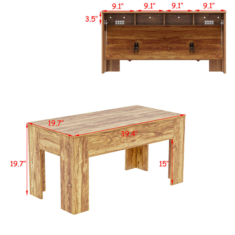 FUFU&GAGA Modern Wood Grain Coffee Table with Hidden Storage Compartment, L-Shaped Legs, Textured Finish, (31.5 in. W x 15.7 in. D x 28.7 in. H), Natural Wood