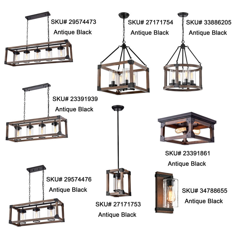 Viviana 4-light Antique Black Wooden Cage Glass Cylinders Cage Pendant image number 2