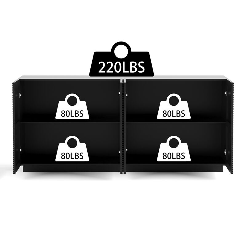 TATEUS Black Freestanding Sideboard Buffet Cabinet - 4 Doors Luxurious Accent Storage with Anti-Dumping for Home Spaces