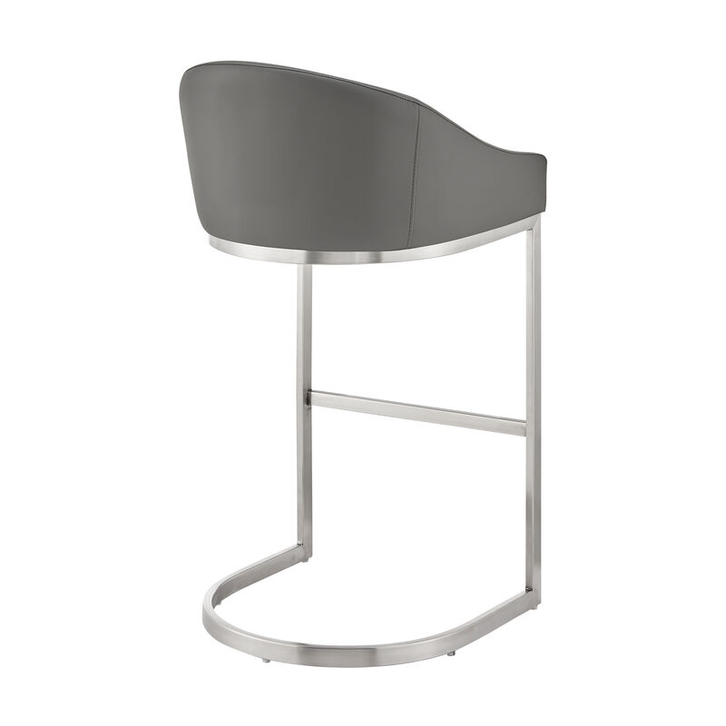 Lina 28 Inch Bar Stool Chair, Metal Cantilever Base, Gray Faux Leather