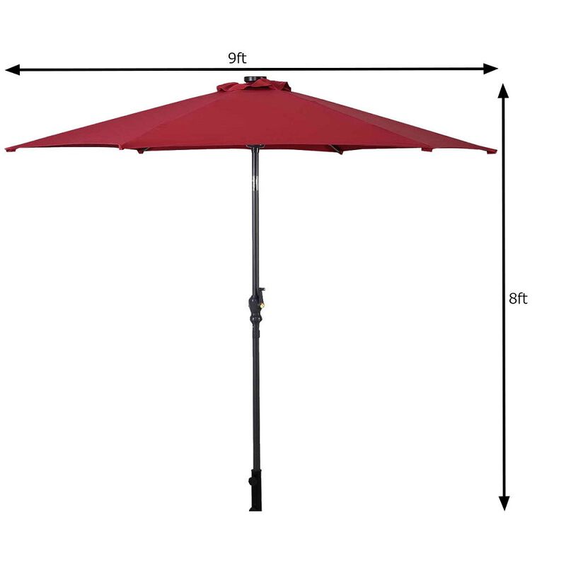 9FT Steel Patio Solar Umbrella LED Patio Market