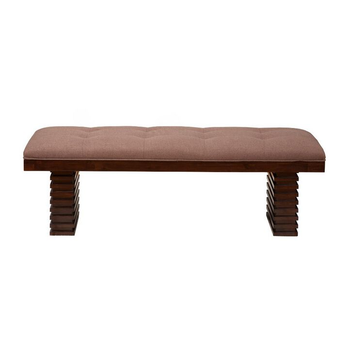 Wooden Dining Bench With Tufted Upholstery Brown-Benzara