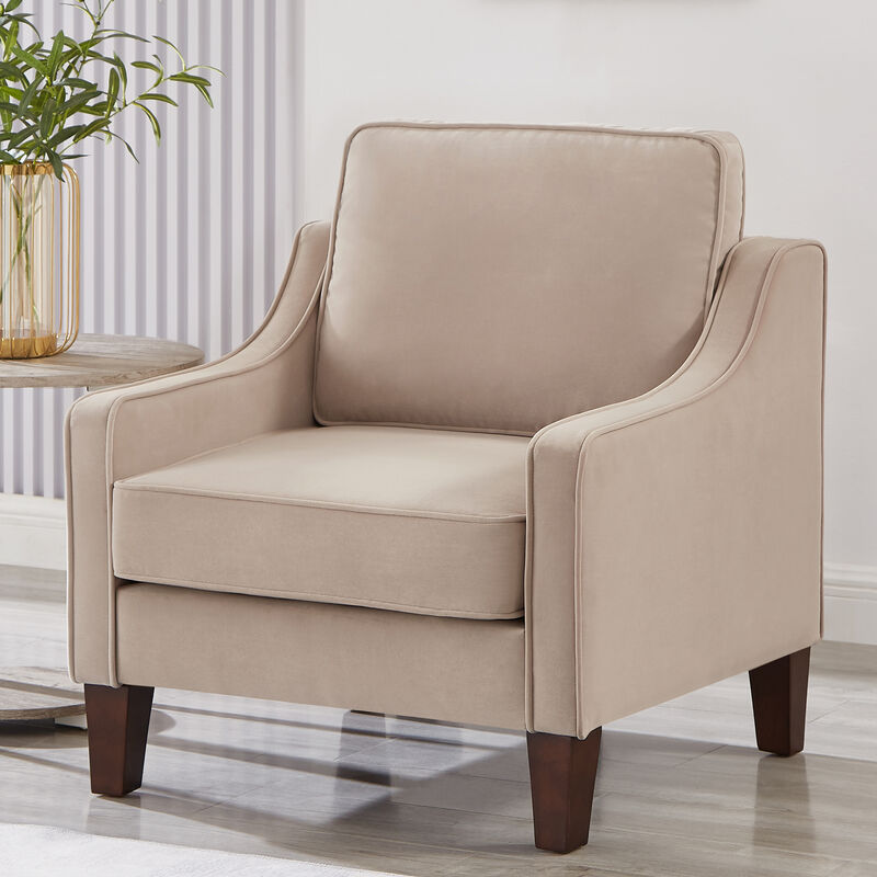 Merax Contemporary Velvet Single Accent Chair  Scooped Armrest Design with Solid Wood Frame
