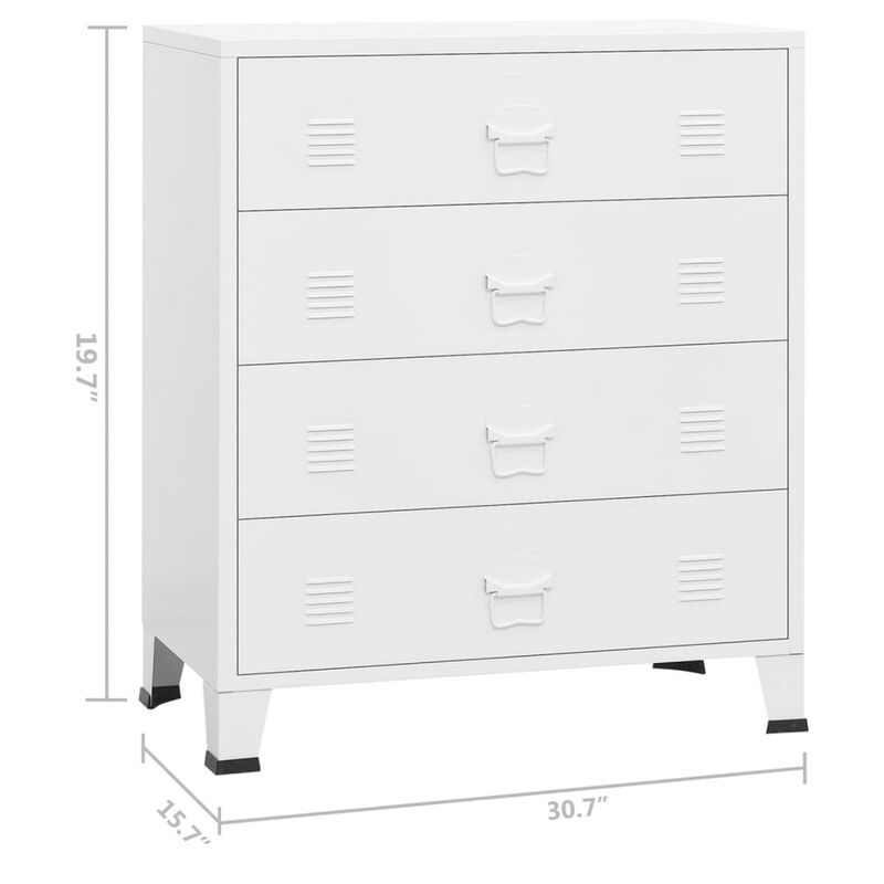 Nova Accent Cabinet, 37 Inch, 4 Drawers, Modern White Metal Frame - Benzara