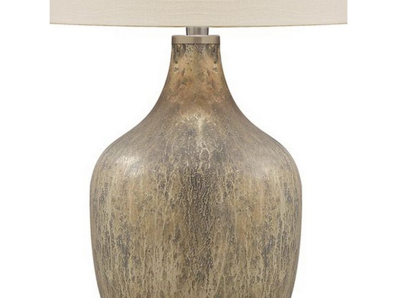 Mercury Glass Table Lamp with Drum Shade, Gold and Beige-Benzara