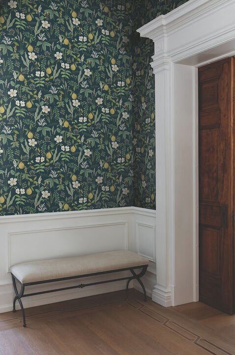 Herb Garden Navy Botanical Premium Peel + Stick Wallpaper