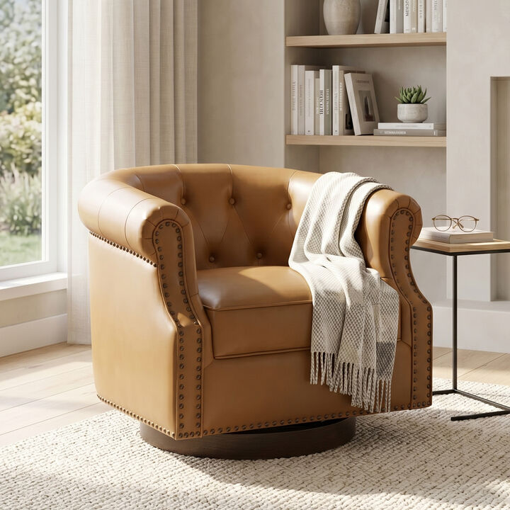 Merax 360&deg; Swivel Accent Chair with PU Leather, High-Density Foam & Spring Support