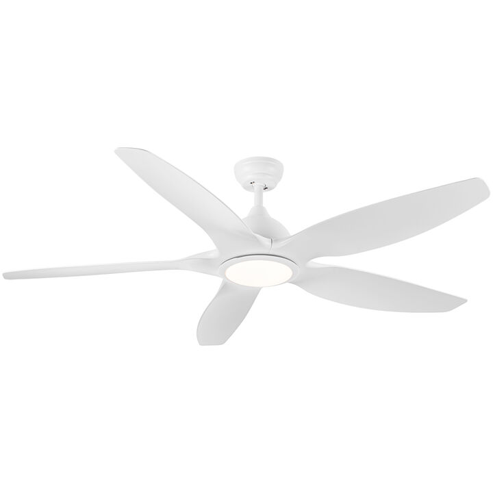 60 Inch Modern LED Ceiling Fan with Light - White ABS Blades, 6-Speed Reversible Fan