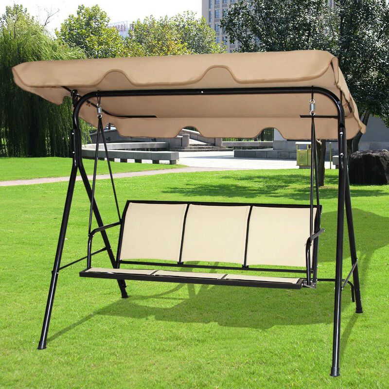 Outdoor Porch Patio 3-Person Canopy Swing for Relaxation and Outdoor Seating