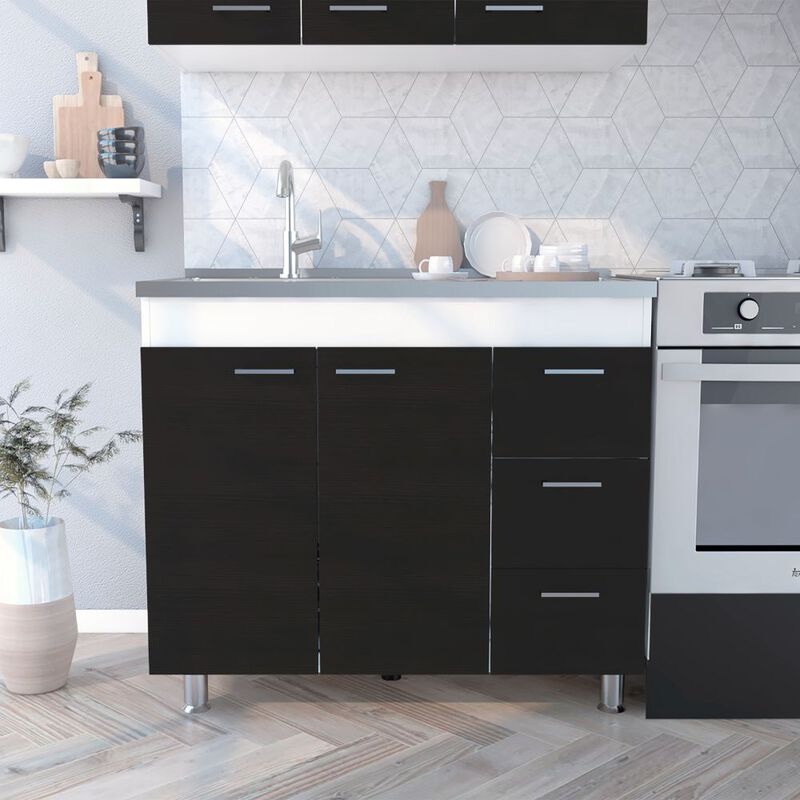 DEPOT E-SHOP Rushville Base Double Door Cabinet, Three Drawers