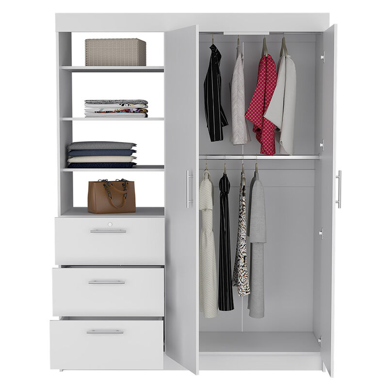 Streamdale Kenya 3 Drawers Armoire, Double Door, 3-Tier Shelf