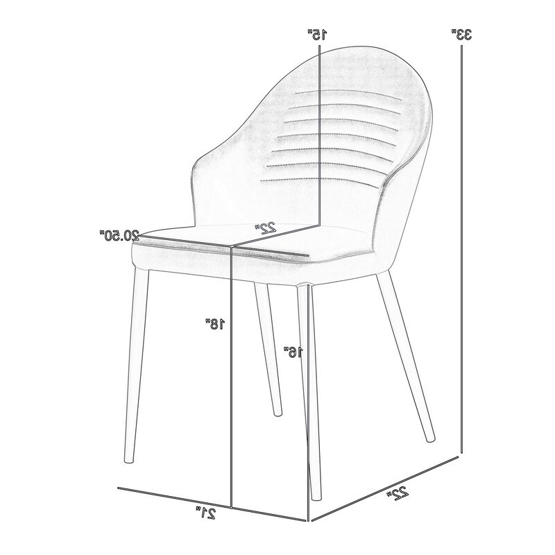 Nia 22 Inch Dining Chair Set of 2, Curved, Tufted Gray Faux Leather, Black - Benzara