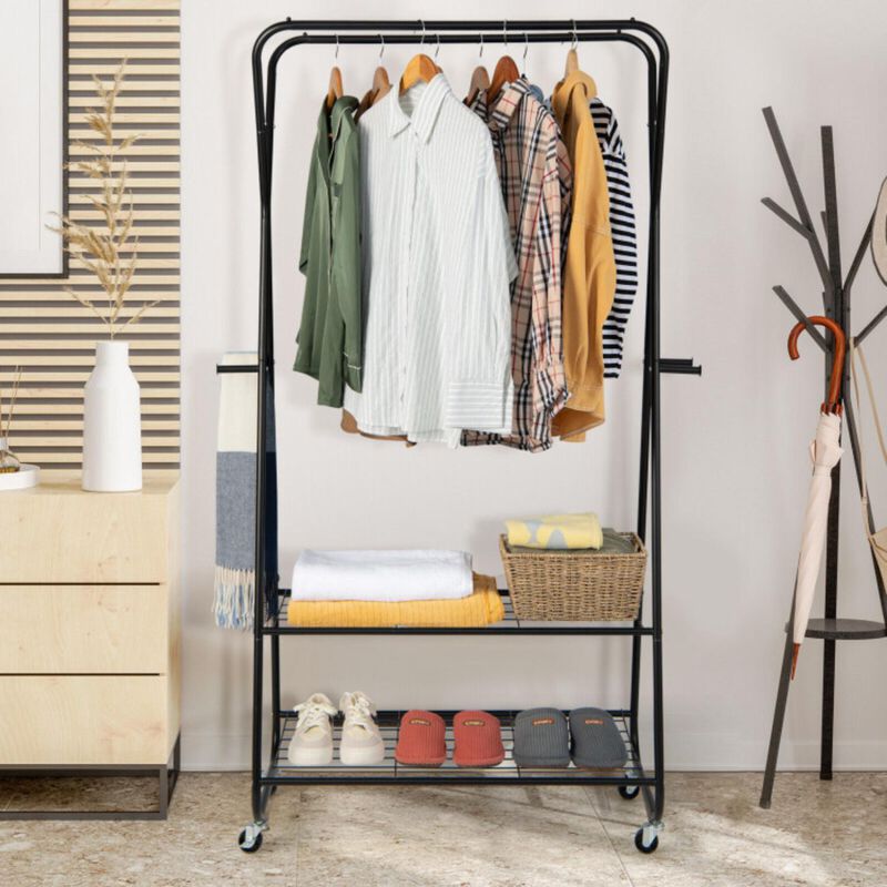 Hivvago Heavy Duty Clothes Rack on Wheels with Shelves