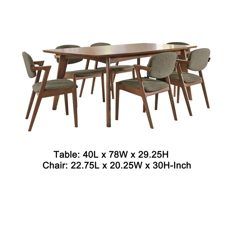 Lery 7pc Dining Table and 6 Chair Set, Gray and Walnut Brown - Benzara