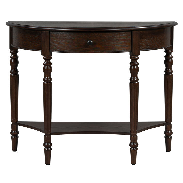 Merax Space-Saving Half-Moon Entryway Table with Storage Drawer & Lower Shelf