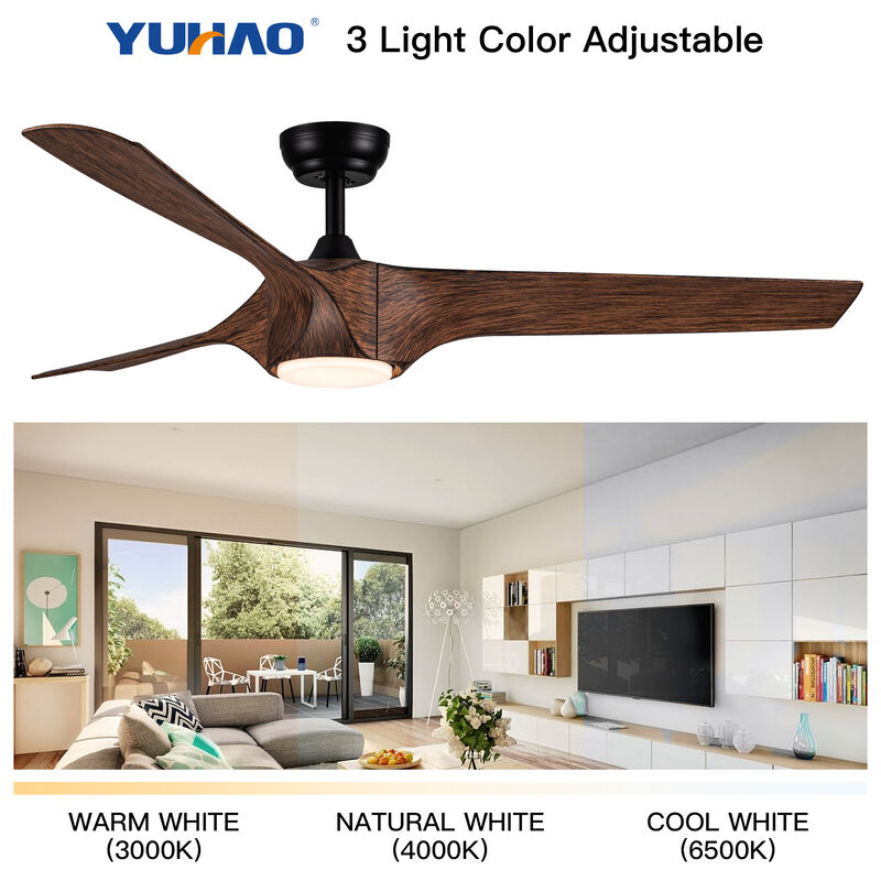56 Inch Integrated LED Ceiling Fan with Remote, Brown Wood Grain ABS Blades, 6 Speed Ceiling Fan image number 8