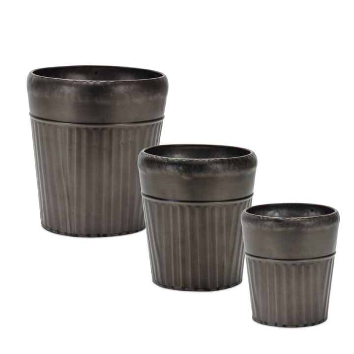 Pewter Planter with Tapered Design for Elegant Plant Display and Home Décor (Set of 3)