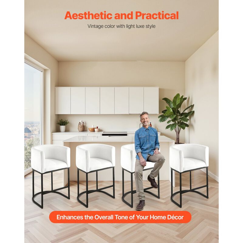 Bar Stool Set of 3 Counter Height Fabric Bar Chairs with Backrest for Kitchen Island-White image number 3