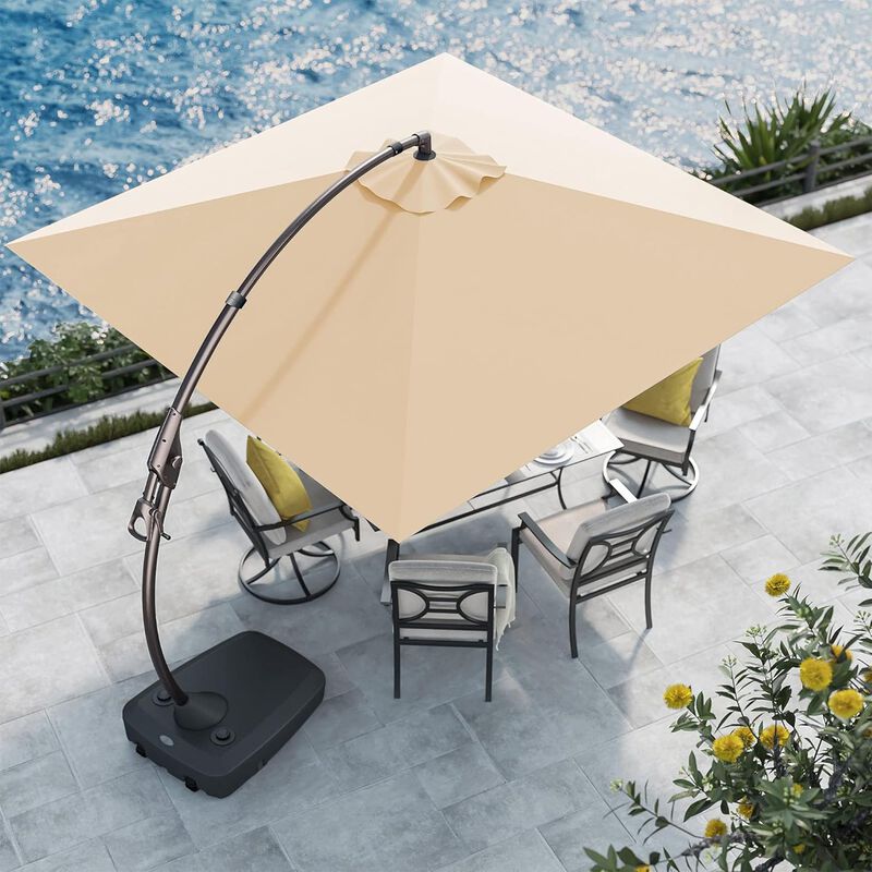 Mondawe 10ft Cantilever Umbrella w/ 360&deg; Rotation,Powder-Coated Aluminum Frame,Weighted Wheeled Base