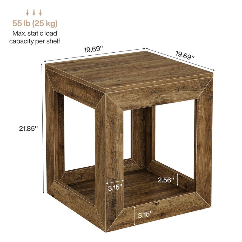 Side Table Nightstand, Square End Table with 2-Tier Storage Shelf-Brown image number 2