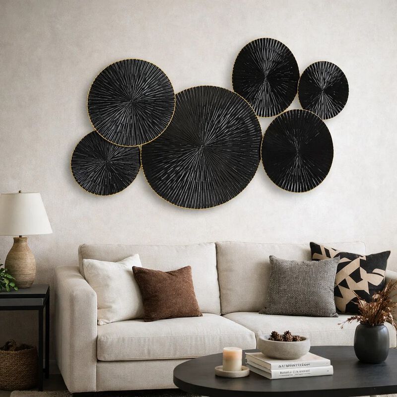 Decorative Wall Art, Geometric Metal Sculpture 21x36 Black and Gold image number 5