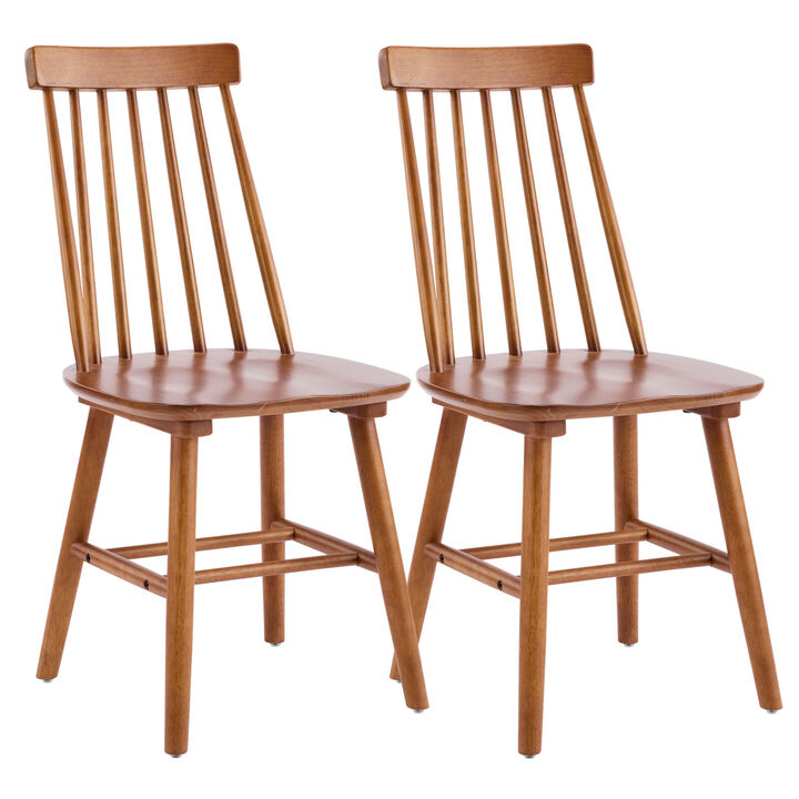 HomeRoots Set of Two Walnut Solid Wood Windsor Back Dining Side Chairs
